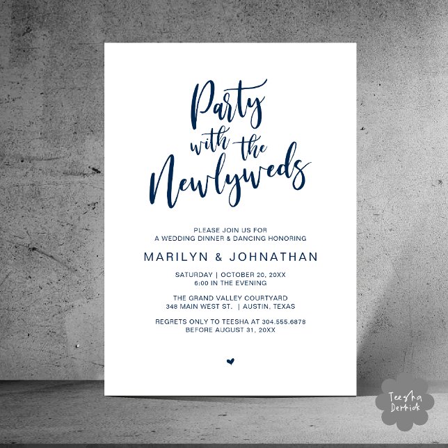 Party With The Newlyweds Rustic Wedding Dinner  Invitation (Party With The Newlyweds Rustic Wedding Dinner Dancing Lunch Brunch Invitation card PDF Navy Blue)