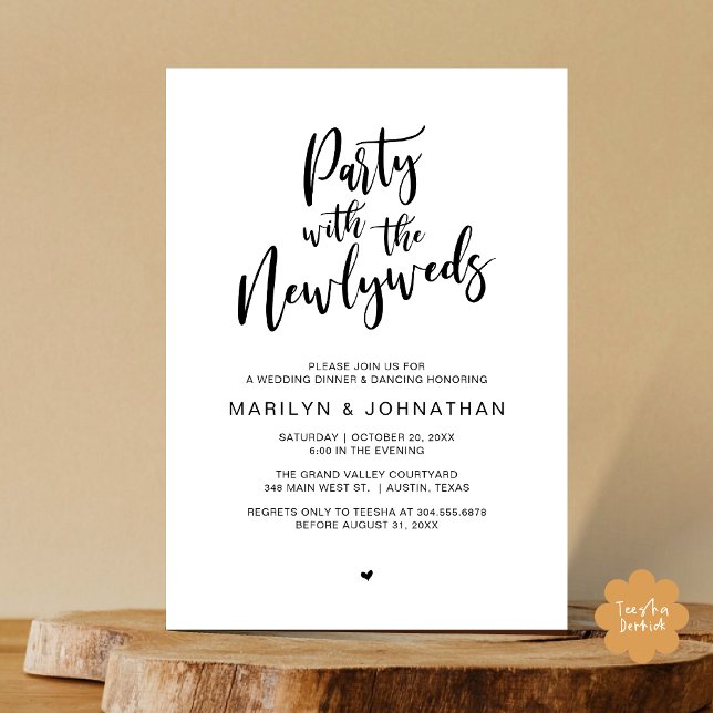 Party With The Newlyweds Rustic Wedding Dinner  Invitation (Party With The Newlyweds Rustic Wedding Dinner Dancing Lunch Brunch Invitation card PDF White Black)