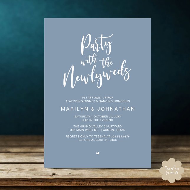 Party With The Newlyweds Rustic Wedding Dinner  Invitation (Party With The Newlyweds Rustic Wedding Dinner Dancing Lunch Brunch Invitation card PDF Dusty Blue)