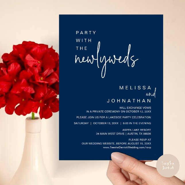 Party With The Newlyweds, Wedding Dinner Invitation (Party with the newlyweds, Post wedding dinner celebration invitation card, PDF, in Navy Blue)