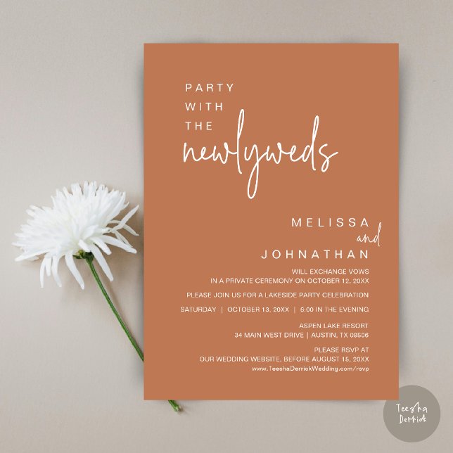 Party With The Newlyweds, Wedding Dinner Invitation (Party with the newlyweds, Post wedding dinner celebration invitation card, PDF, in Copper Rust Brown)