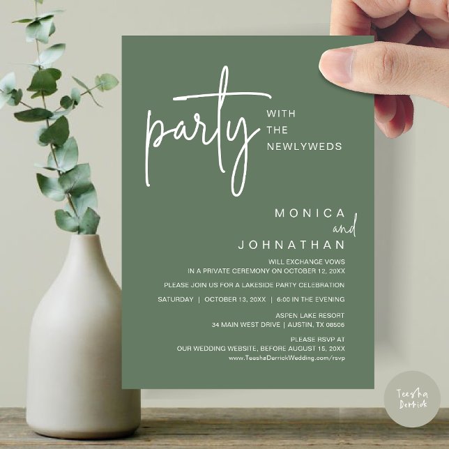 Party With The Newlyweds, Wedding Dinner Invitation (Party with the newlyweds, Post wedding dinner celebration invitation card, PDF, in Sage Green)