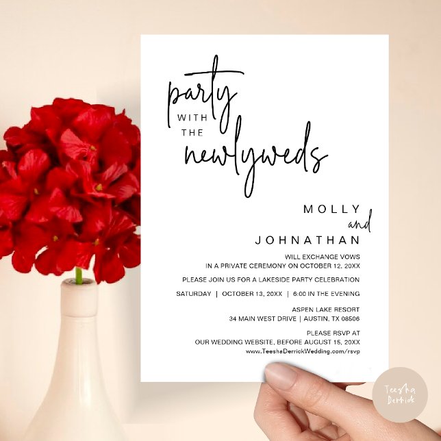Party With The Newlyweds, Wedding Dinner Invitation (Party with the newlyweds, Post wedding dinner celebration invitation card, PDF, in Black and White)