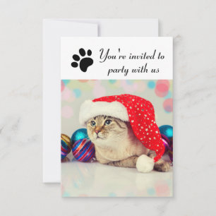 Party With Us Cat - 3x5 Holiday Party Invitation