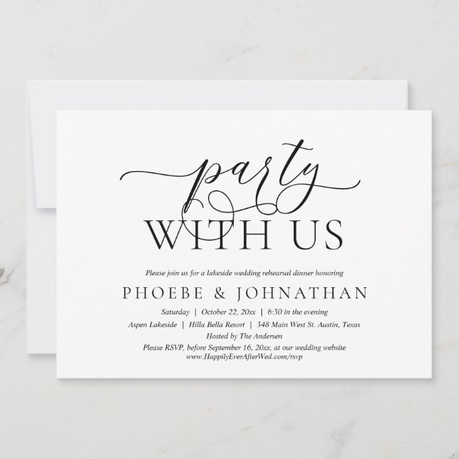 Party With Us, Classy Wedding Rehearsal Dinner Invitation (Front)