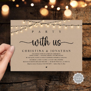 Party with us, Rustic Wedding Dinner Elopement Invitation