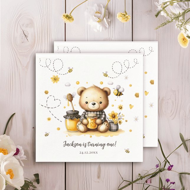 Partybee Bear Bee Honey Birthday Paper Napkin (Creator Uploaded)