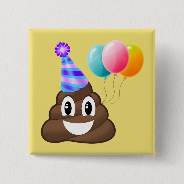 Partying Emoji Poop Birthday Button (Front)