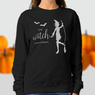 Partying Witch And Bats Silhouette Halloween Sweatshirt