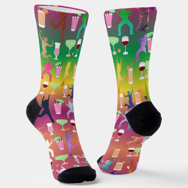 Partying Women With Cocktails Pattern Socks (Angled)