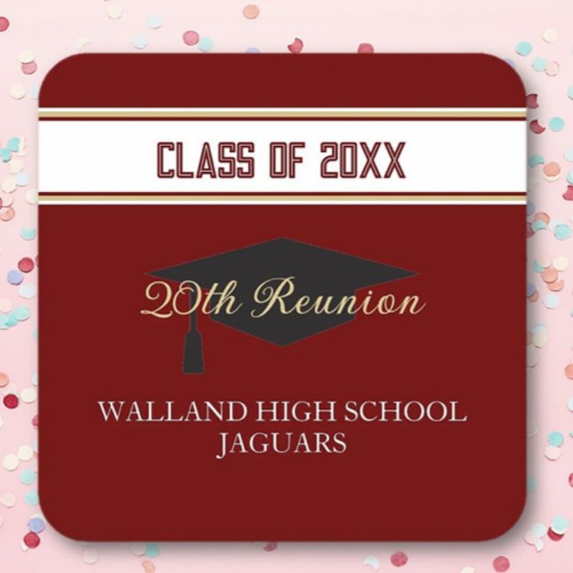 Partytime! CUSTOM Class Reunion  Square Paper Coaster (Creator Uploaded)