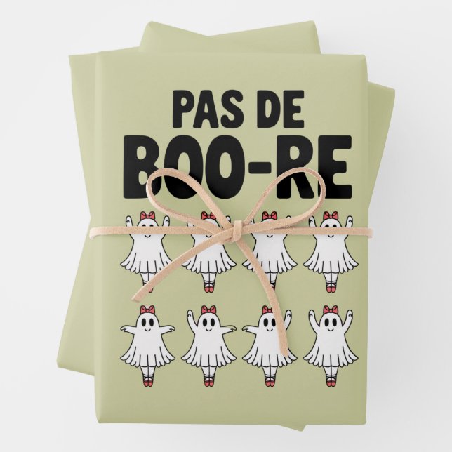 Pas de Boo-re Ballerina Ghost Halloween Spooky Wrapping Paper Sheet (In situ)