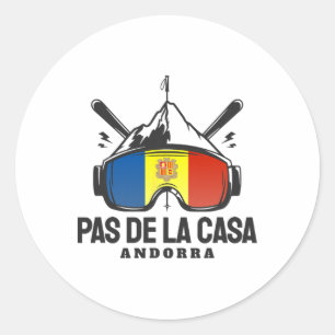 Pas De La Casa Andorra Ski Resort Retro Skiing  Classic Round Sticker