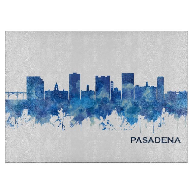 Pasadena California Skyline Blue Cutting Board (Front)