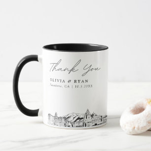 Pasadena Skyline Sketch Simple Custom Wedding Mug