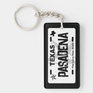 Pasadena Texas black license plate keychain