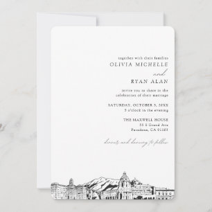 Pasadena Wedding Custom Skyline Sketch Invitation