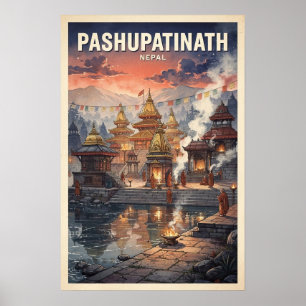 Pashupatinath Nepal Vintage Travel Poster