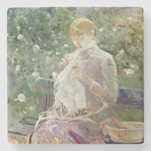 Pasie sewing in Bougival's Garden, 1881 Stone Coaster
