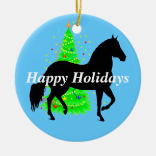 Paso Fino Horse Silhouette Happy Holidays Ceramic Ornament
