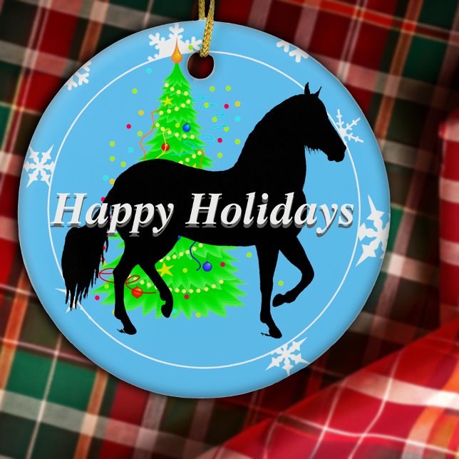 Paso Fino Horse Silhouette Happy Holidays Ceramic Ornament (Paso Fino Horse Silhouette Happy Holidays Ceramic Ornament)
