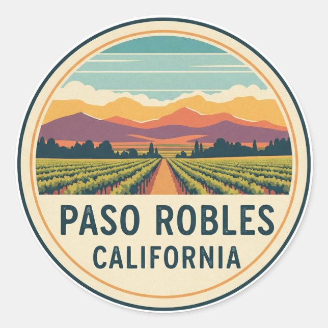 Paso Robles California Central Coast Classic Round Sticker (Front)