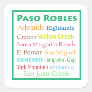 Paso Robles Colourful Square Sticker