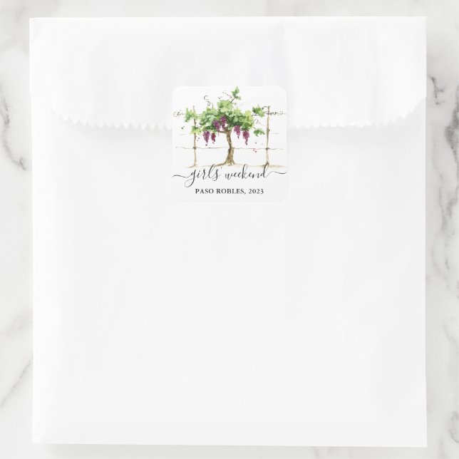 Paso Robles Vineyard Winery Girls’ Weekend Square Sticker (Bag)