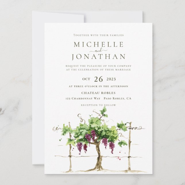 Paso Robles Vineyard Winery Grapevine Wedding Invitation (Front)