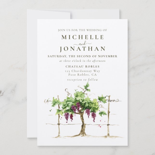 Paso Robles Vineyard Winery Grapevine Wedding Invitation (Front)