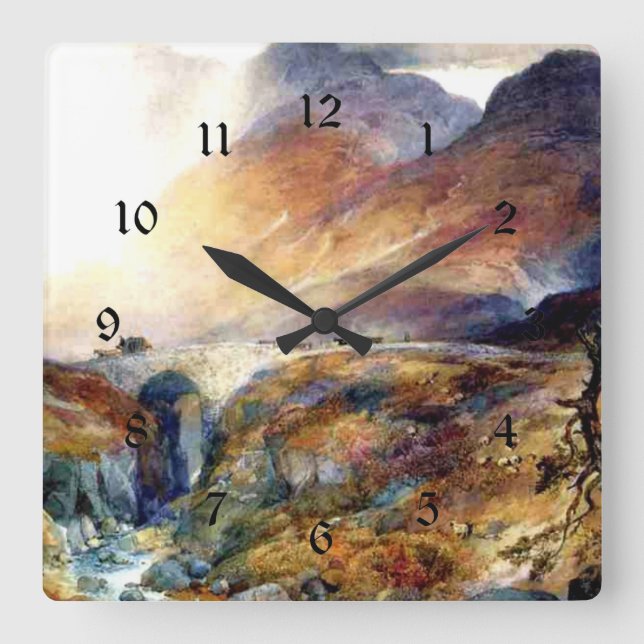 Pass at Glencoe, Scotland fine art painting Square Wall Clock (Front)