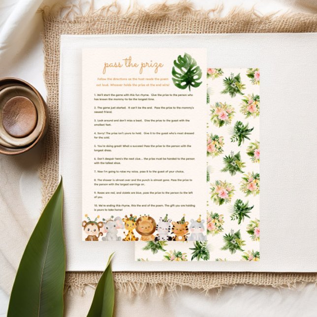 Pass the Price Baby Shower Game - Jungle Animals (tropical flowers and jungle animals for a safari baby shower pass the prize game)