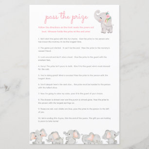Pass The Prize Baby Shower Game - Pink Elephant
