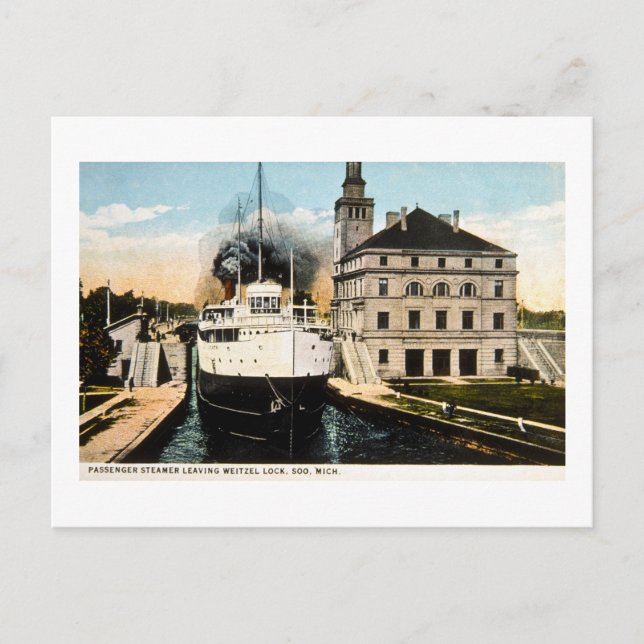 Passenger Steamer Juanita Leaving Weitzel Lock Postcard (Front)