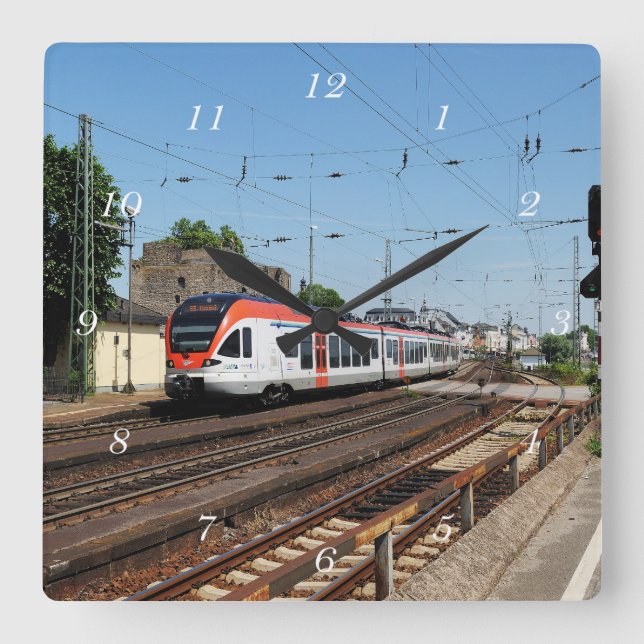 passenger train in Rüdesheim am Rhein Square Wall Clock (Front)