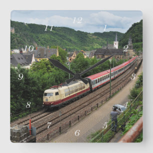 Passenger train in St. Goar Square Wall Clock