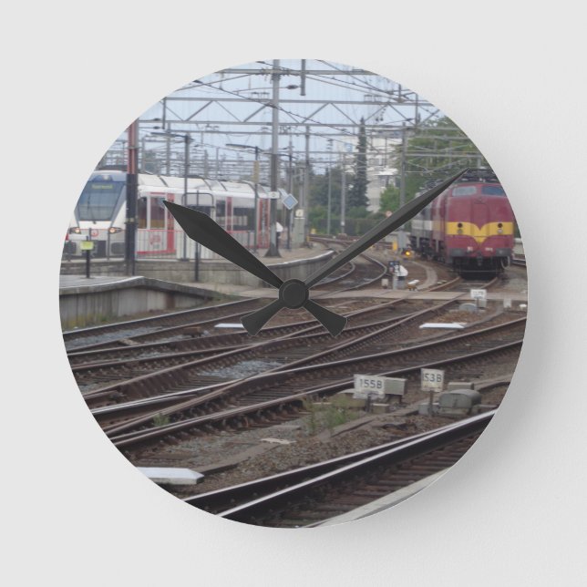 Passenger Trains arriving at station, Wall Clock (Front)