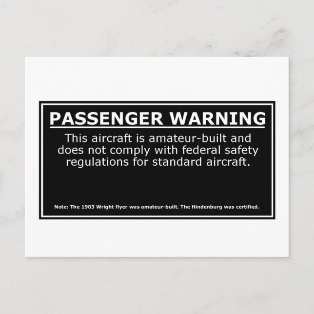 PASSENGER WARNING POSTCARD (Front)