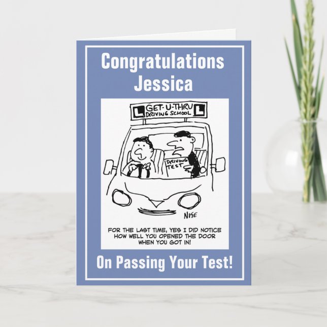 Passing Driving Test. 3 Driving School Cartoons. Card (Front)