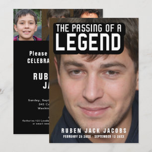 Passing of a legend funeral photo template invite