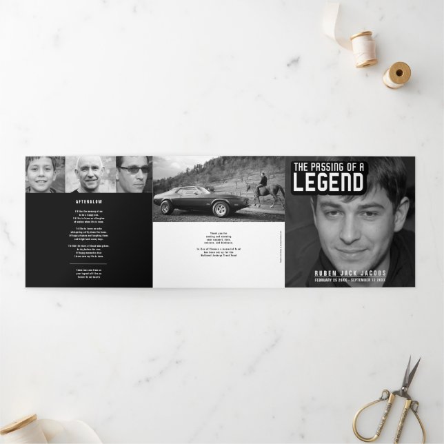 Passing of a legend Funeral service mono 12 photo Tri-Fold Programme (Outside)