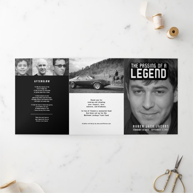Passing of a legend Funeral service mono 12 photo Tri-Fold Programme (Outside)