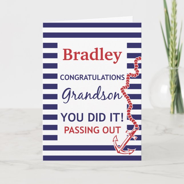 Passing Out Grandson British Navy Anchor Congrats Card (Front)