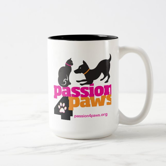 Passion 4 Paws Logo with Dog & Cat Two-Tone Coffee Mug (Right)