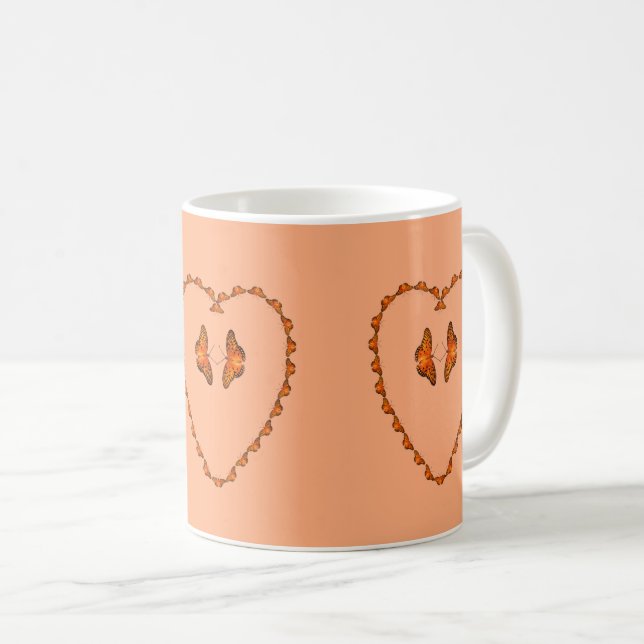 Passion Butterflies dance in heart badge Coffee Mug (Front Right)