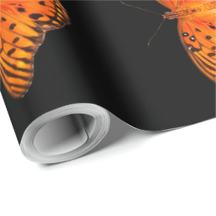 Passion butterfly orange brown on black wrapping paper