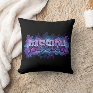 Passion Cyberpunk Typography – Vibrant Modern Word Cushion