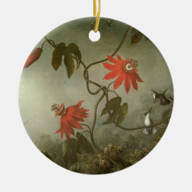 Passion Flowers and Hummingbirds by Martin J Heade Ceramic Ornament (Front)