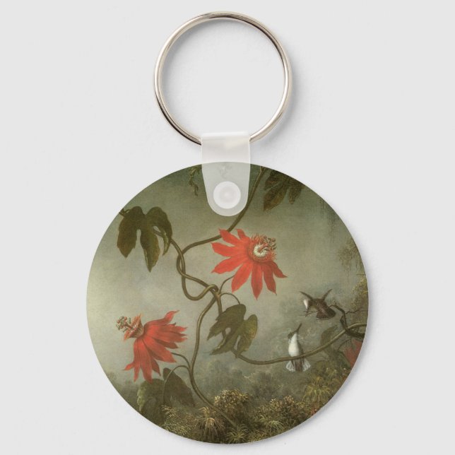 Passion Flowers and Hummingbirds by Martin J Heade Key Ring (Front)