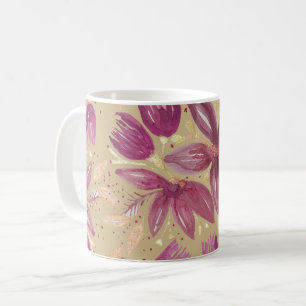 Passion Flowers, Watercolor Burgundy and Gold Coffee Mug